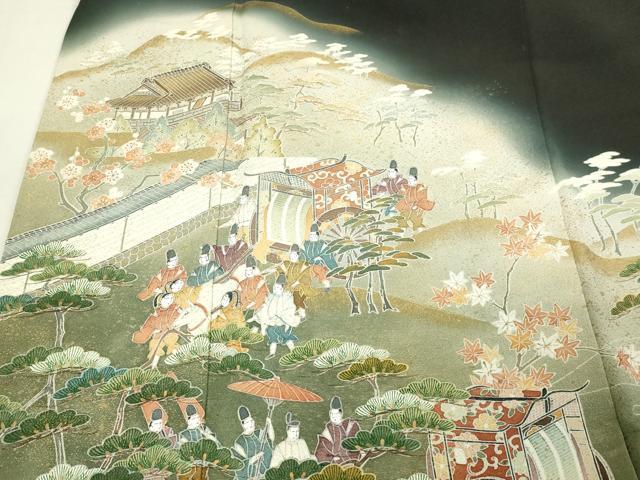 平和屋着物■豪華黒留袖　作家物　人物風景文　暈し染め　金彩　正絹　逸品　DABF8717sf