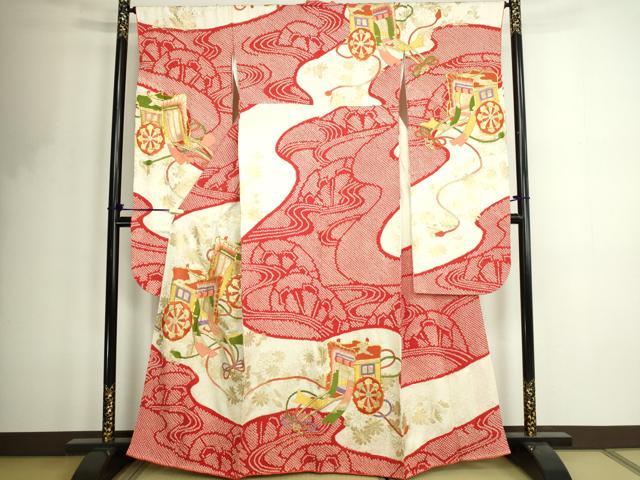 平和屋着物■豪華振袖　駒刺繍　絞り　御所車花文　金彩　やまと誂製　正絹　逸品　DABF8723sf