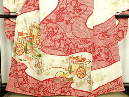 平和屋着物■豪華振袖　駒刺繍　絞り　御所車花文　金彩　やまと誂製　正絹　逸品　DABF8723sf
