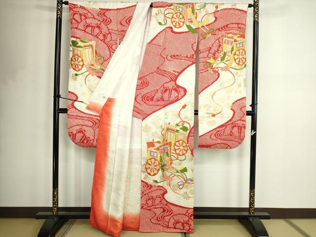 平和屋着物■豪華振袖　駒刺繍　絞り　御所車花文　金彩　やまと誂製　正絹　逸品　DABF8723sf