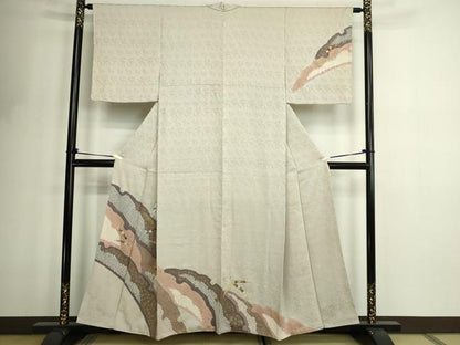 平和屋着物■訪問着 駒刺繍 絞り 草花文 金彩 正絹 逸品 DABF8738sf