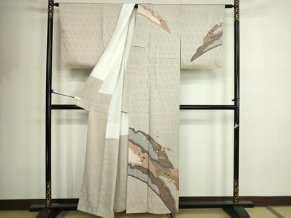 平和屋着物■訪問着 駒刺繍 絞り 草花文 金彩 正絹 逸品 DABF8738sf