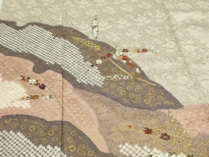 平和屋着物■訪問着 駒刺繍 絞り 草花文 金彩 正絹 逸品 DABF8738sf