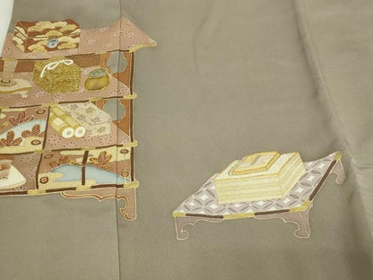 平和屋着物■豪華色留袖　作家物　駒刺繍　器物文　正絹　逸品　DABF8739sf