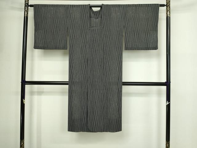 平和屋着物▽道行コート　スリーシーズン　春夏秋　塵除け　縞　黒地　正絹　逸品　DABF8744sf