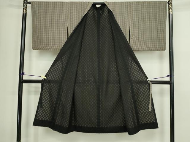 平和屋着物▽道行コート　無双　格子　紗×紗　正絹　逸品　DABF8758sf