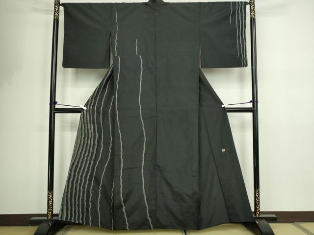 平和屋着物▽訪問着　単衣　紬地　作家物　総刺繍　暈し染め　正絹　逸品　DABF8761sf