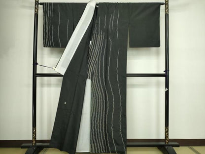 平和屋着物▽訪問着　単衣　紬地　作家物　総刺繍　暈し染め　正絹　逸品　DABF8761sf