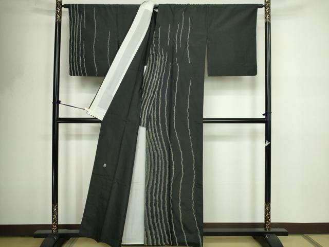 平和屋着物▽訪問着　単衣　紬地　作家物　総刺繍　暈し染め　正絹　逸品　DABF8761sf