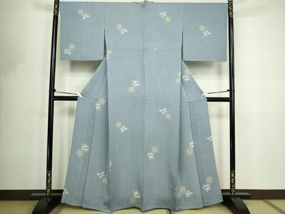 平和屋着物▽上質な小紋　単衣　雪輪花文　金彩　正絹　逸品　DABF8767sf