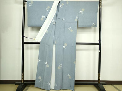 平和屋着物▽上質な小紋　単衣　雪輪花文　金彩　正絹　逸品　DABF8767sf