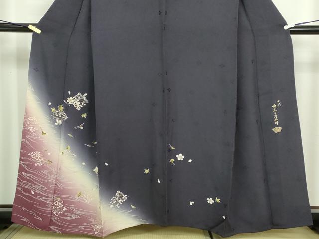 平和屋着物▽十代目 歌舞伎役者　坂東三津五郎　訪問着　単衣　舞桜文　暈し染め　金彩　やまと誂製　正絹　逸品　DABF8769sf