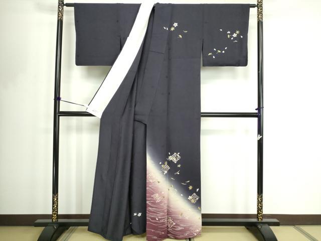 平和屋着物▽十代目 歌舞伎役者　坂東三津五郎　訪問着　単衣　舞桜文　暈し染め　金彩　やまと誂製　正絹　逸品　DABF8769sf