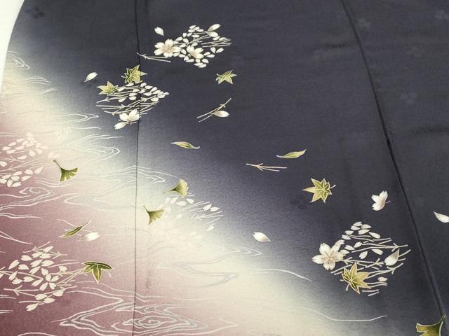 平和屋着物▽十代目 歌舞伎役者　坂東三津五郎　訪問着　単衣　舞桜文　暈し染め　金彩　やまと誂製　正絹　逸品　DABF8769sf