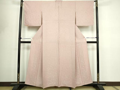 平和屋着物▽上質な色無地　単衣　花唐草地紋　灰桜色　正絹　逸品　DABF8776sf