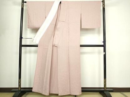 平和屋着物▽上質な色無地　単衣　花唐草地紋　灰桜色　正絹　逸品　DABF8776sf