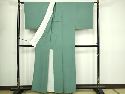 平和屋着物▽上質な色無地　単衣　柳染色　正絹　逸品　DABF8782sf