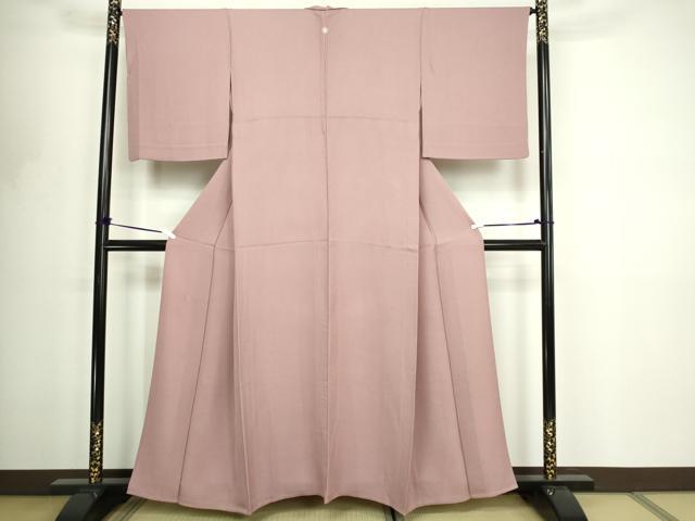 平和屋着物▽上質な色無地　単衣　霞地紋　梅染色　正絹　逸品　DABF8783sf