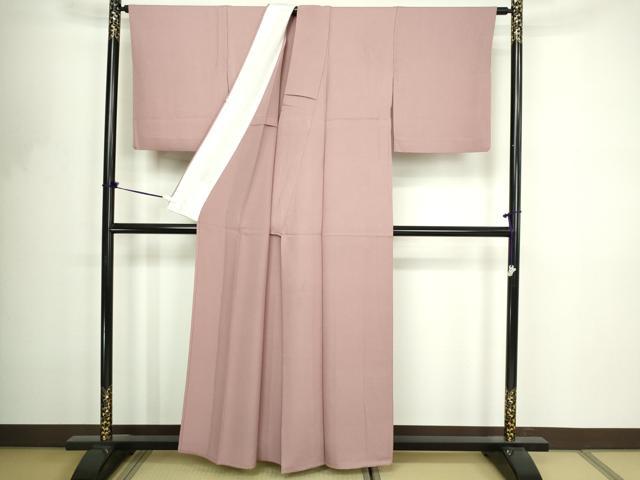 平和屋着物▽上質な色無地　単衣　霞地紋　梅染色　正絹　逸品　DABF8783sf