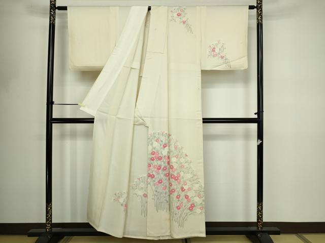 平和屋着物▽訪問着　単衣　枝花文　正絹　逸品　DABF8784sf