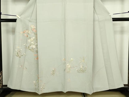 平和屋着物▽訪問着　単衣　駒刺繍　草花文　金彩　正絹　逸品　DABF8786sf