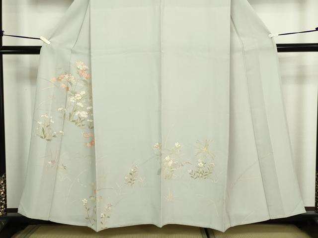 平和屋着物▽訪問着　単衣　駒刺繍　草花文　金彩　正絹　逸品　DABF8786sf