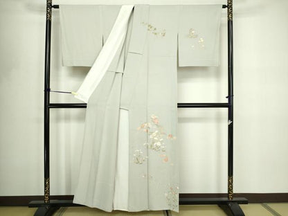 平和屋着物▽訪問着　単衣　駒刺繍　草花文　金彩　正絹　逸品　DABF8786sf
