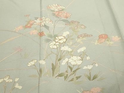 平和屋着物▽訪問着　単衣　駒刺繍　草花文　金彩　正絹　逸品　DABF8786sf