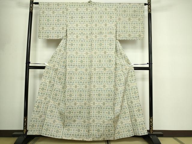 平和屋着物▽本場大島紬　白大島　単衣　７マルキ　花唐草文　正絹　逸品　DABF8791sf