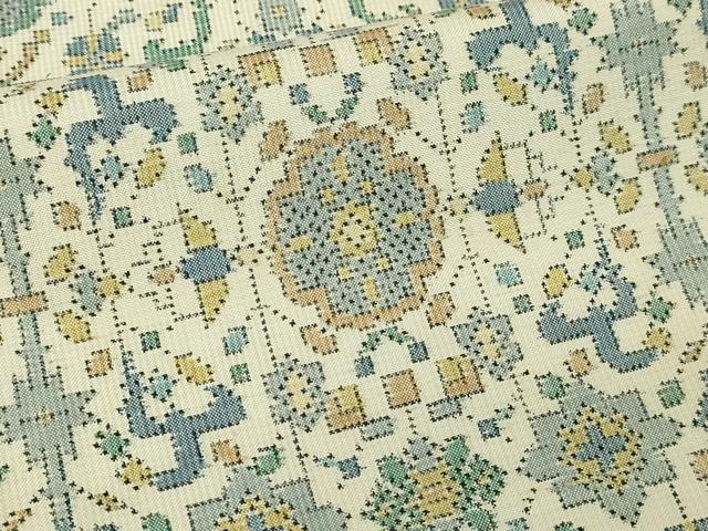 平和屋着物▽本場大島紬　白大島　単衣　７マルキ　花唐草文　正絹　逸品　DABF8791sf