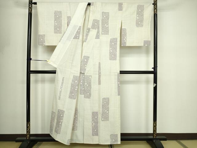 平和屋着物▽上質な紬　単衣　絞り　唐草文　正絹　逸品　DABF8793sf