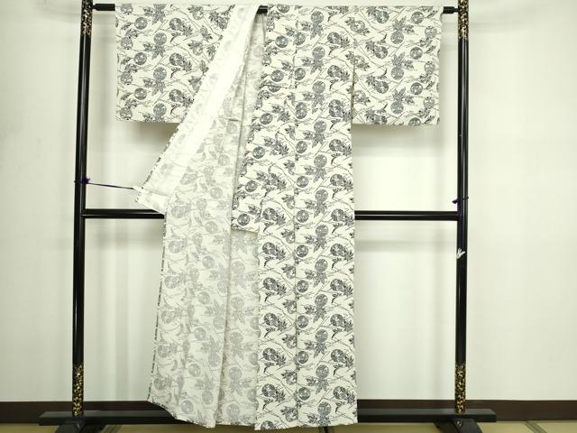 平和屋着物▽上質な小紋　単衣　舞葉文　正絹　逸品　DABF8794sf