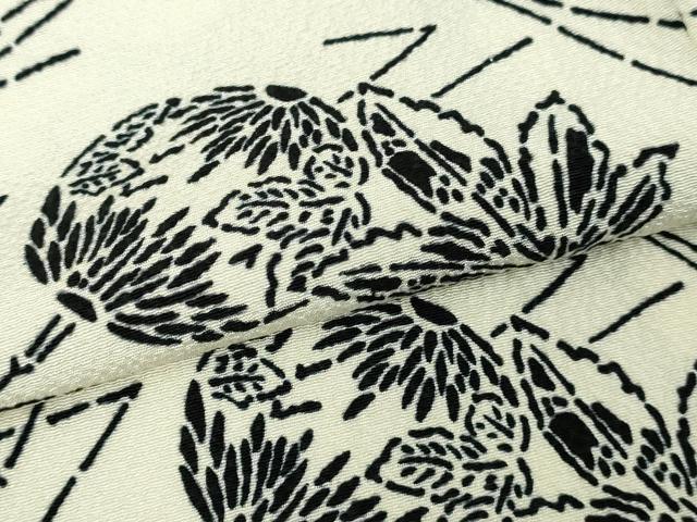 平和屋着物▽上質な小紋　単衣　舞葉文　正絹　逸品　DABF8794sf