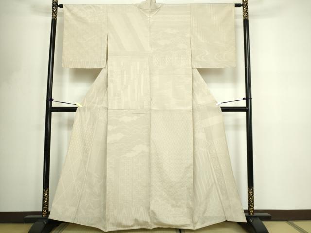 平和屋着物▽本塩沢　単衣　110亀甲　麻の葉文様　正絹　逸品　DABF8795sf