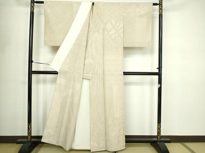 平和屋着物▽本塩沢　単衣　110亀甲　麻の葉文様　正絹　逸品　DABF8795sf