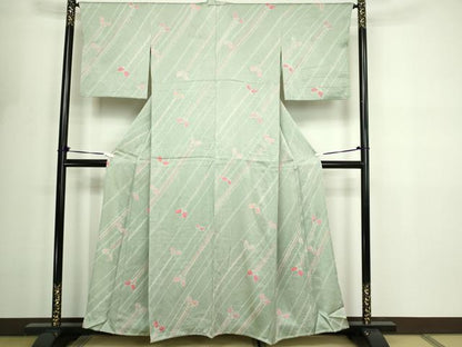 平和屋着物▽上質な小紋　単衣　絞り　舞蝶文　正絹　逸品　DABF8796sf