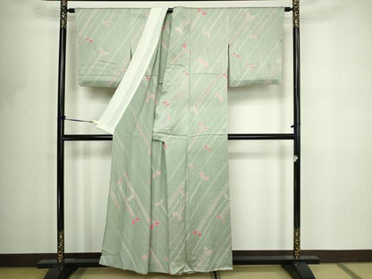 平和屋着物▽上質な小紋　単衣　絞り　舞蝶文　正絹　逸品　DABF8796sf