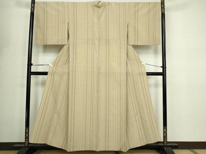 平和屋着物▽上質なお召　単衣　間道　正絹　逸品　DABF8798sf