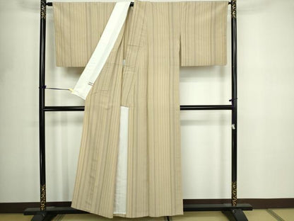 平和屋着物▽上質なお召　単衣　間道　正絹　逸品　DABF8798sf