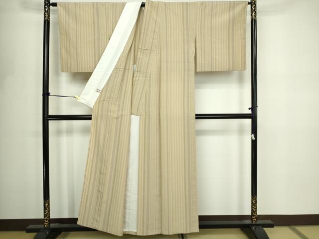 平和屋着物▽上質なお召　単衣　間道　正絹　逸品　DABF8798sf