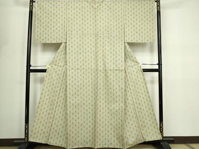平和屋着物▽上質な紬　単衣　麻の葉文様　正絹　逸品　DABF8801sf