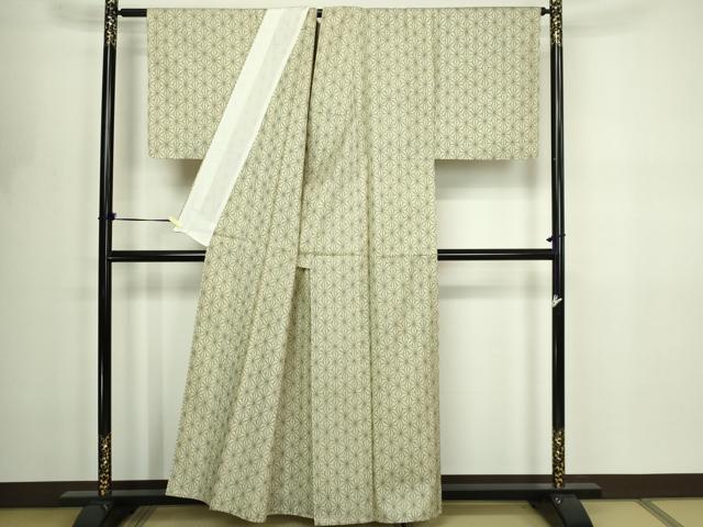 平和屋着物▽上質な紬　単衣　麻の葉文様　正絹　逸品　DABF8801sf