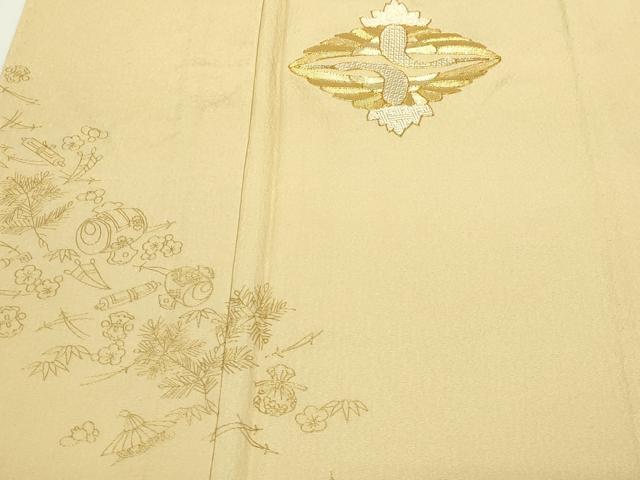 平和屋着物▽訪問着　単衣　駒刺繍　宝尽くし文　金彩　正絹　逸品　DABF8802sf