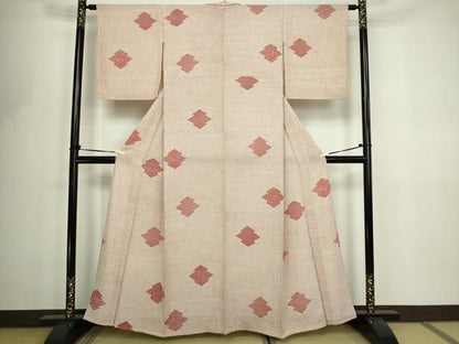 平和屋着物▽上質な小紋　単衣　吉祥花文　正絹　逸品　DABF8803sf