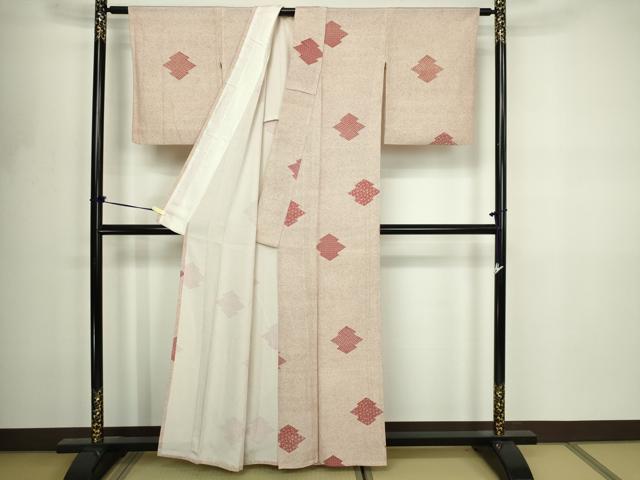 平和屋着物▽上質な小紋　単衣　吉祥花文　正絹　逸品　DABF8803sf