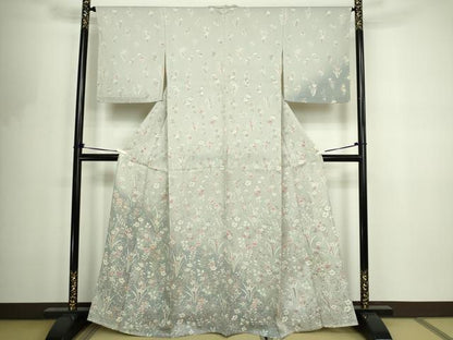 平和屋着物▽訪問着　単衣　草花文　暈し染め　正絹　逸品　DABF8804sf