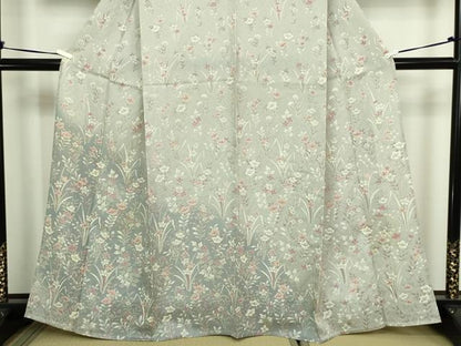 平和屋着物▽訪問着　単衣　草花文　暈し染め　正絹　逸品　DABF8804sf