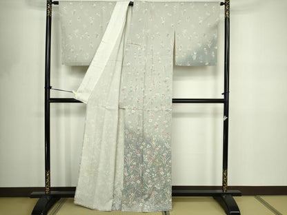 平和屋着物▽訪問着　単衣　草花文　暈し染め　正絹　逸品　DABF8804sf
