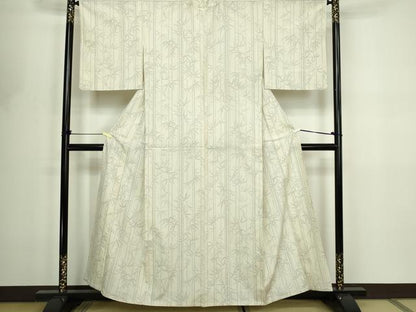 平和屋着物▽上質な紬　単衣　笹竹文　正絹　逸品　DABF8806sf