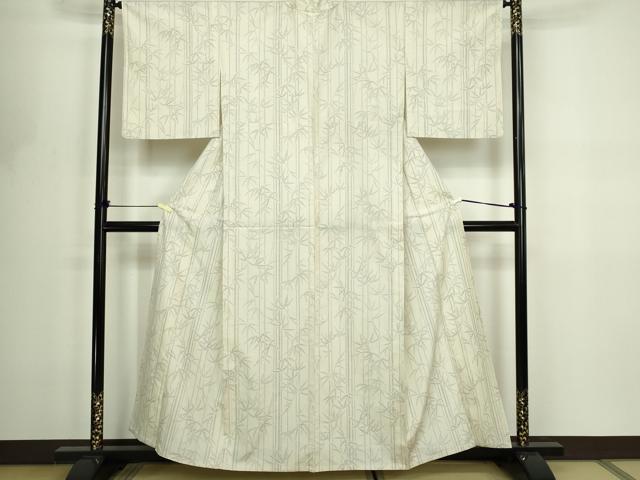 平和屋着物▽上質な紬　単衣　笹竹文　正絹　逸品　DABF8806sf